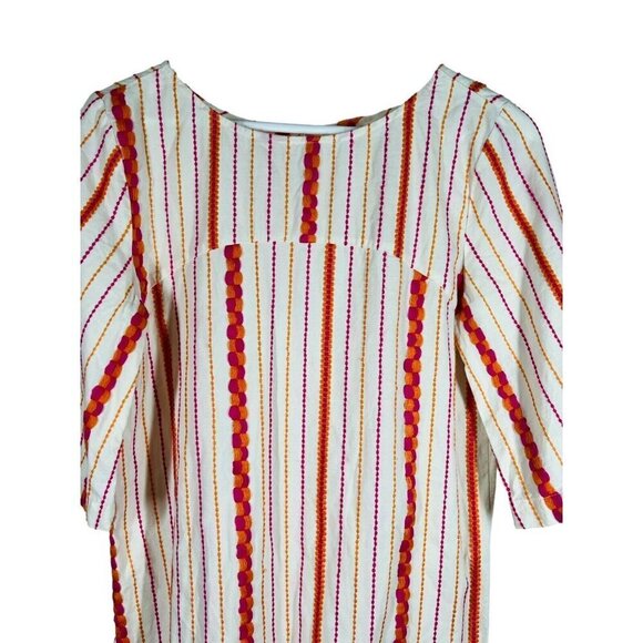 Lou & Grey Tunic Dress Size XS Embroidered Colorful Striped 3/4 Sleeve Short - Picture 11 of 16